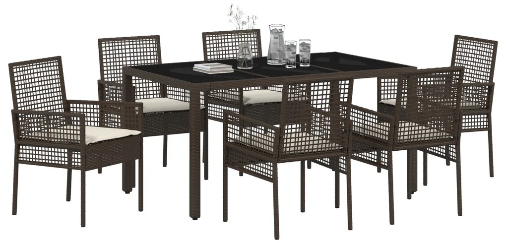 vidaXL Σέτ φαγητού για κήπο 7 pcs Καφέ 150 x 90 x 75 cm