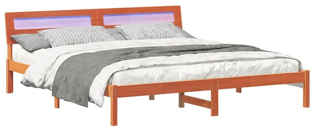 vidaXL Σκελετός Κρεβατιού με κεφαλάρι Καφέ 200 x 200 cm Μασίφ ξύλο