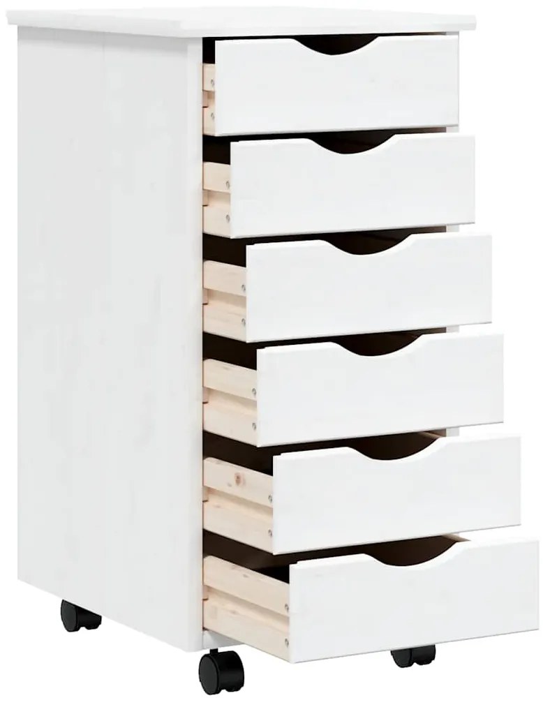 vidaXL Ντουλάπι Κυλιόμενο με Συρτάρια MOSS Λευκό από Μασίφ Ξύλο Πεύκου