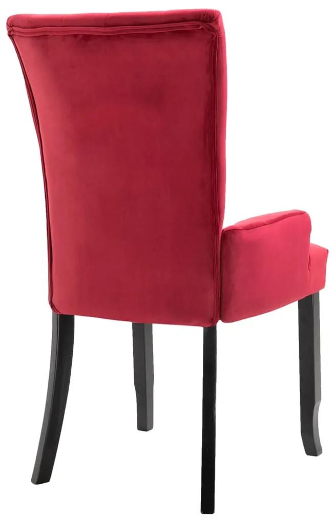 vidaXL Καρέκλες Τραπεζαρίας με Μπράτσα 4 τεμ. Κόκκινες Βελούδινες