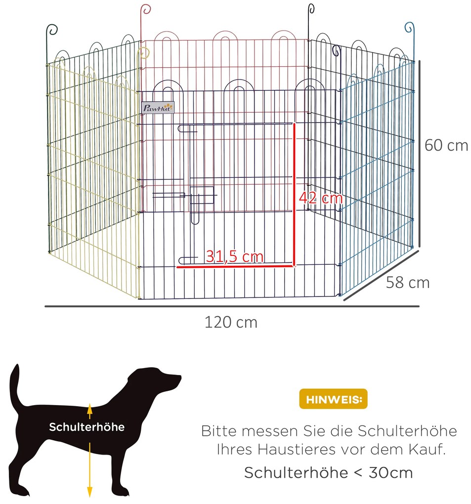 Χώρος παιχνιδιού για κουτάβια PawHut, πτυσσόμενο, αρθρωτό σχέδιο, κλειδώνει, μέταλλο, Ø120x60Υ εκ., Πολύχρωμο