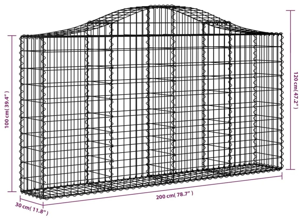 vidaXL Συρματοκιβώτιο Τοξωτό 200x30x100/120εκ. από Γαλβανισμένο Χάλυβα