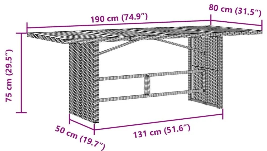 Τραπέζι Κήπου με Γυάλινη Επιφάνεια Γκρι 190x80x75 εκ Ρατάν - Γκρι