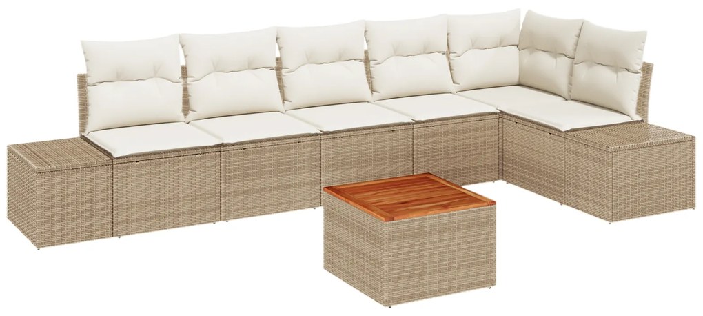 vidaXL Σετ Καναπέ Κήπου 7 pcs Μπεζ και λευκό Ρατάν, πολυεστέρας, αφρός