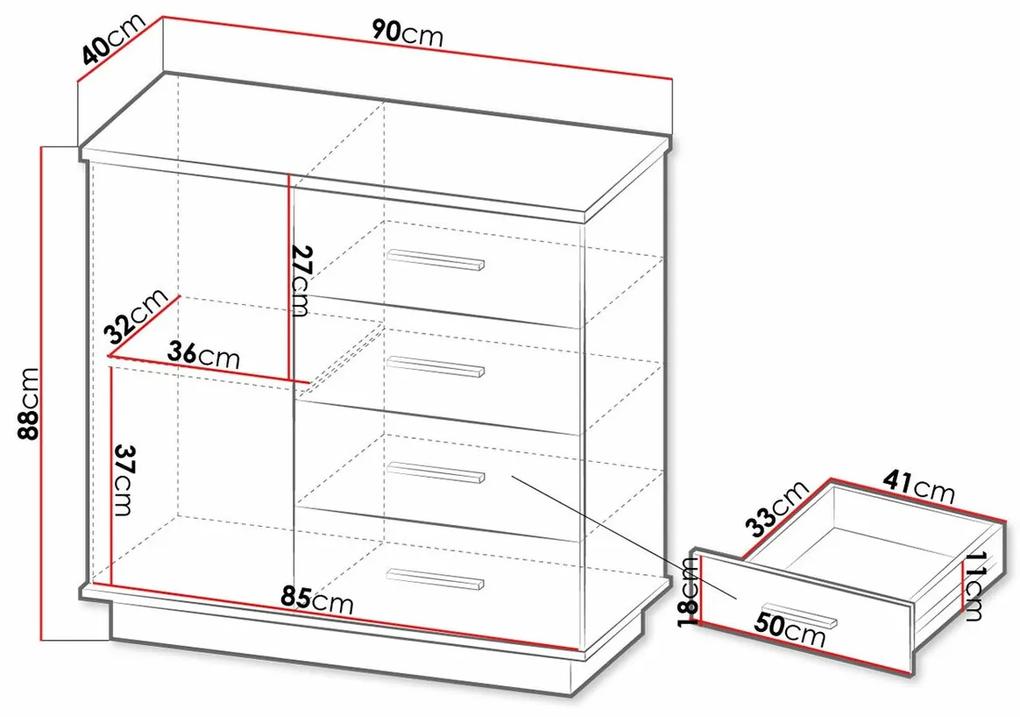 Σιφονιέρα Ogden J104, Μαύρο, Wotan δρυς, Με συρτάρια και ντουλάπια, Αριθμός συρταριών: 4, 88x90x40cm, 40 kg | Epipla1.gr