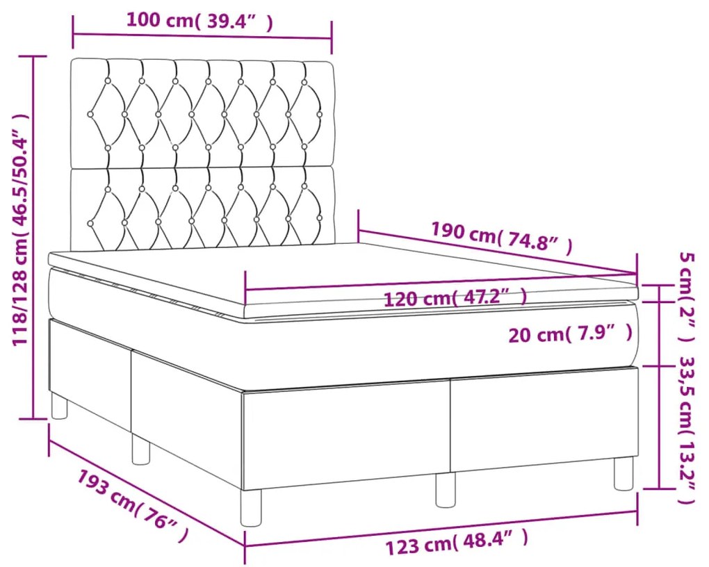 Κρεβάτι Boxspring με Στρώμα Σκούρο Γκρι 120x190 εκ Υφασμάτινο 3269952