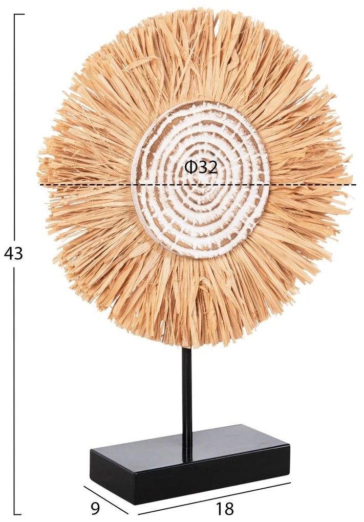 Επιτραπέζιο Διακοσμητικό Ίνες Raffia Σε Φυσικό-Μαύρη Ξύλινη Βάση 18x9x43Υεκ.