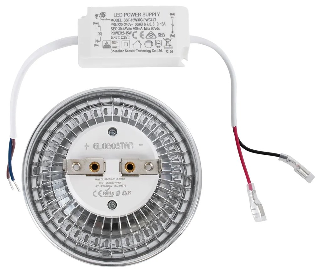 GloboStar DARKO 60379 Σποτ LED Indirect Anti-Glare AR111 14W 1638lm 40° AC 220-240V IP20 Φ11.1 x Υ6.6cm Φυσικό Λευκό 4500K - Bridgelux High Lumen COB Gen2 - TÜV Certified Driver - 5 Years Warranty - 60379