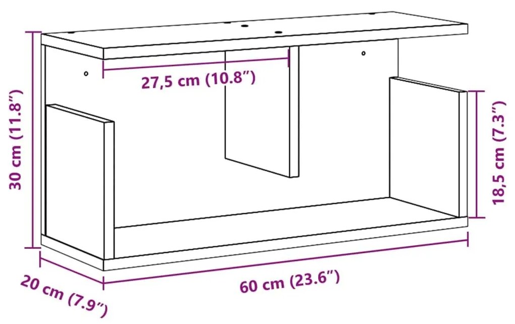 Ντουλάπι Τοίχου Καφέ Δρυς 60x20x30 εκ. από Επεξεργασμένο Ξύλο - Καφέ