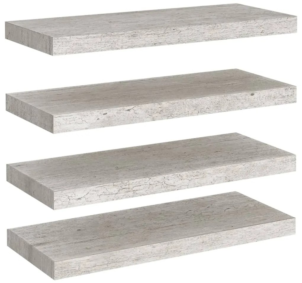 vidaXL Ράφια Τοίχου 4 τεμ. Γκρι Σκυροδέματος 60 x 23,5 x 3,8 εκ. MDF
