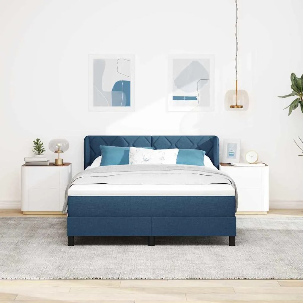vidaXL Κρεβάτι box spring με στρώμα με στρώμα Μπλε 140 x 190 cm ύφασμα