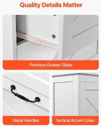 VEVOR Wooden Bathroom Floor Cabinet Storage 2 Drawers and Adjustable Shelf White