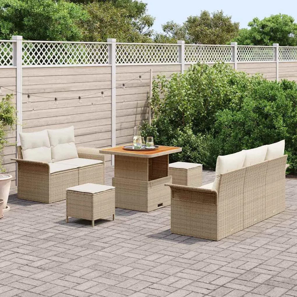 vidaXL Σετ Καναπέ Κήπου Ρυθμιζόμενο ύψος 8 pcs Μπεζ συνθετικό ρατάν
