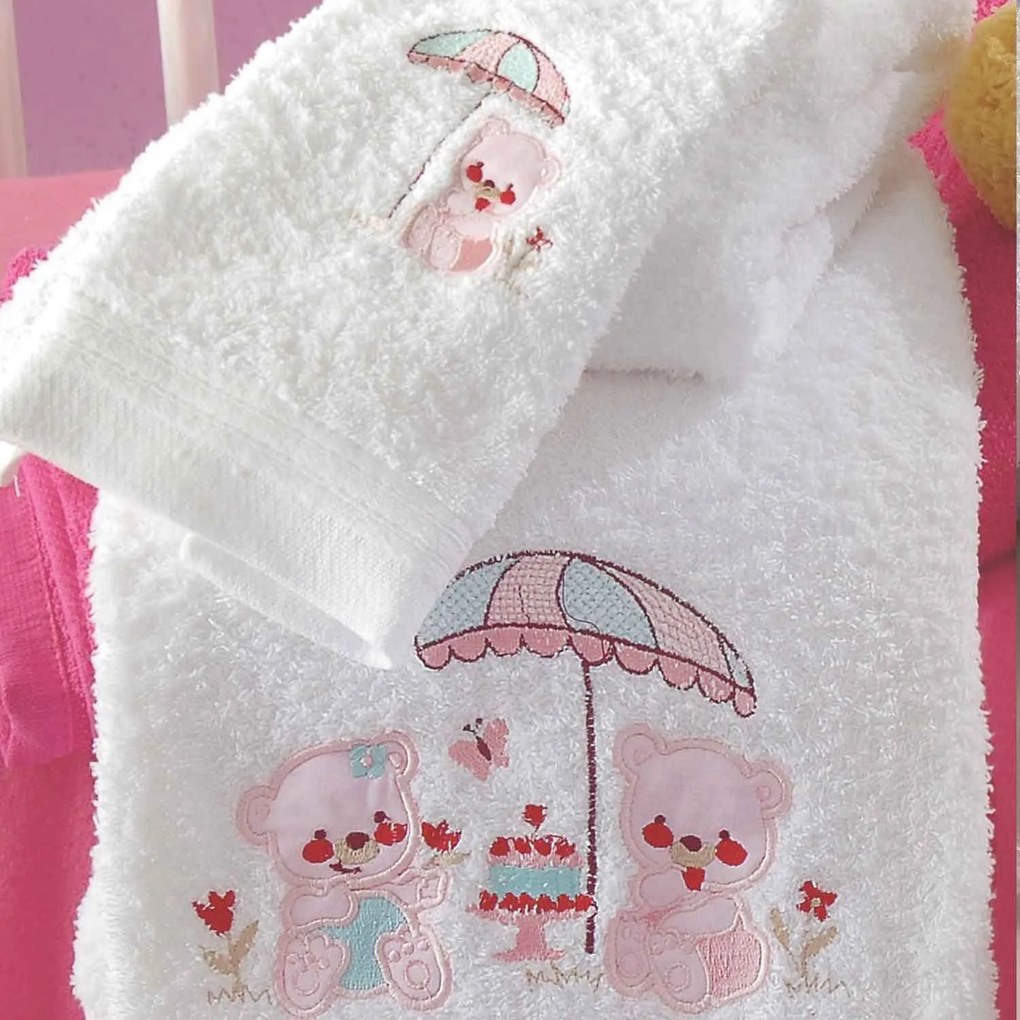 Πετσέτες Παιδικές Σετ Cake White - Pink Ρυθμός 2τμχ Towels Set 100% Βαμβάκι