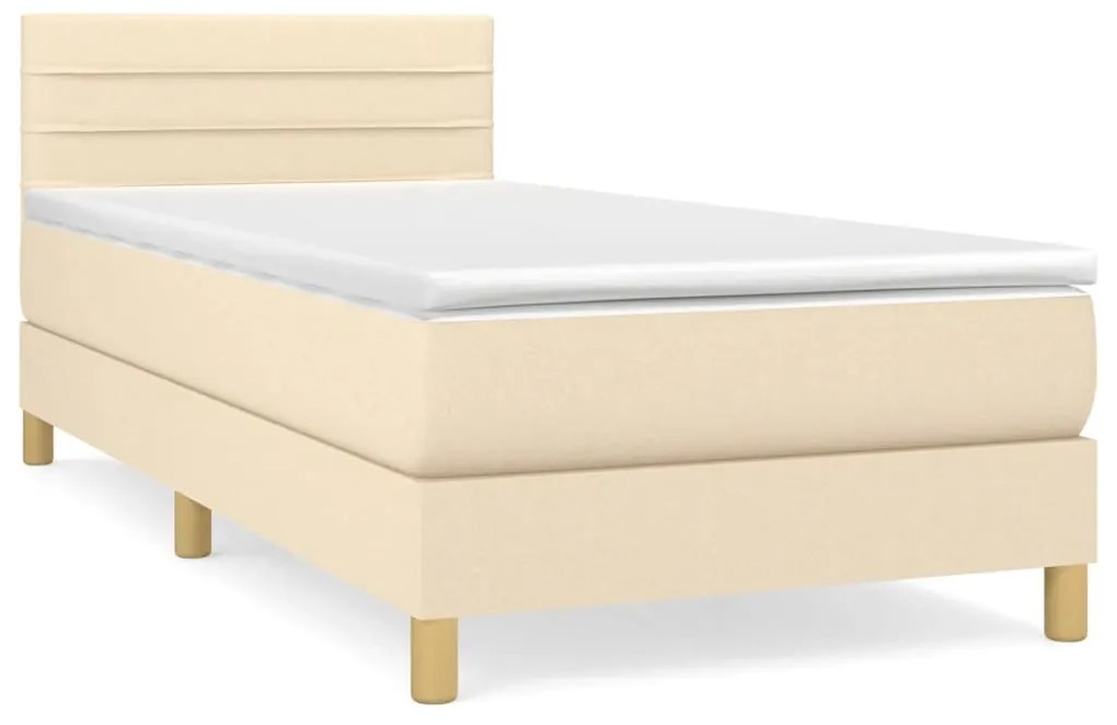 vidaXL Κρεβάτι Boxspring με Στρώμα Κρεμ 90x200 εκ.Υφασμάτινο