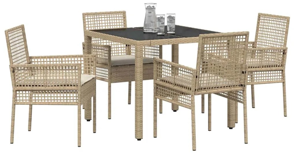 vidaXL Σέτ φαγητού για κήπο 5 pcs Μπεζ Πολυ ράταν