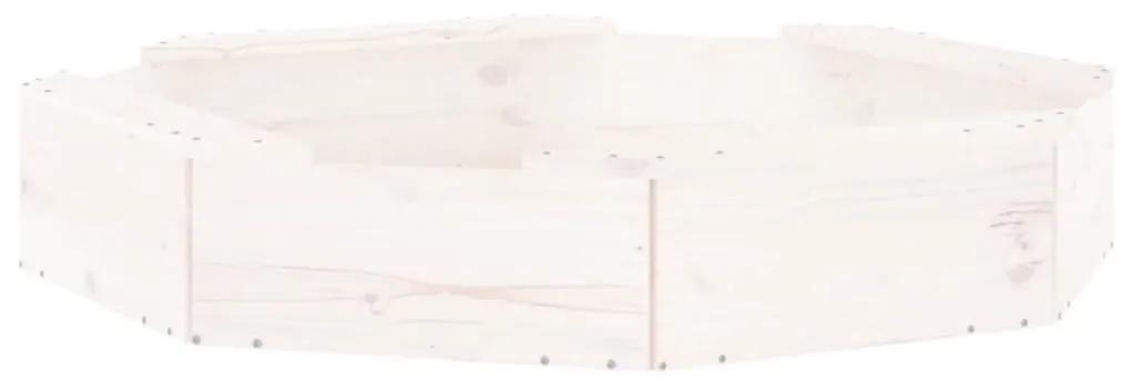 Αμμοδόχος με Καθίσματα Λευκή Οκτάγωνη από Μασίφ Ξύλο Πεύκου - Λευκό