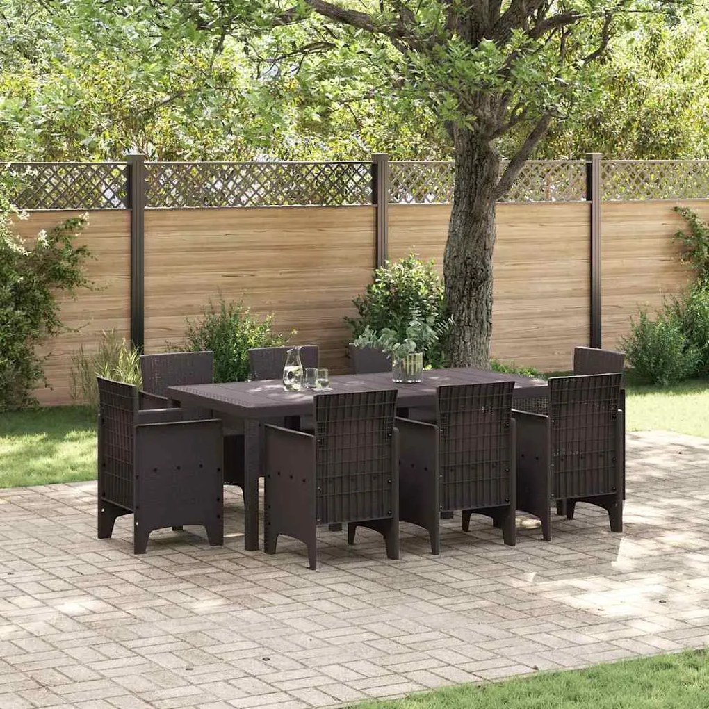 vidaXL Σέτ φαγητού για κήπο 9 pcs Καφέ Rattan Polt