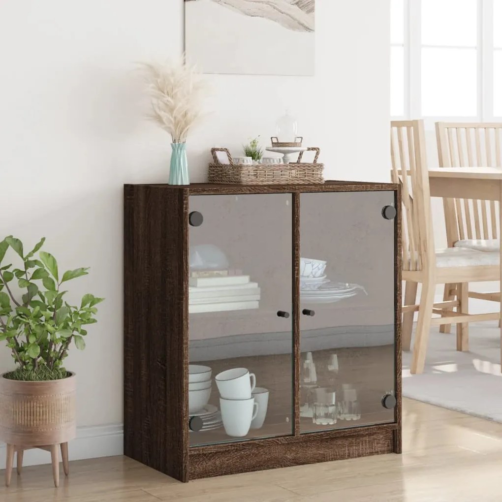 vidaXL Βοηθητικό Ντουλάπι Καφέ Δρυς 68x37x75,5 εκ. Γυάλινες Πόρτες