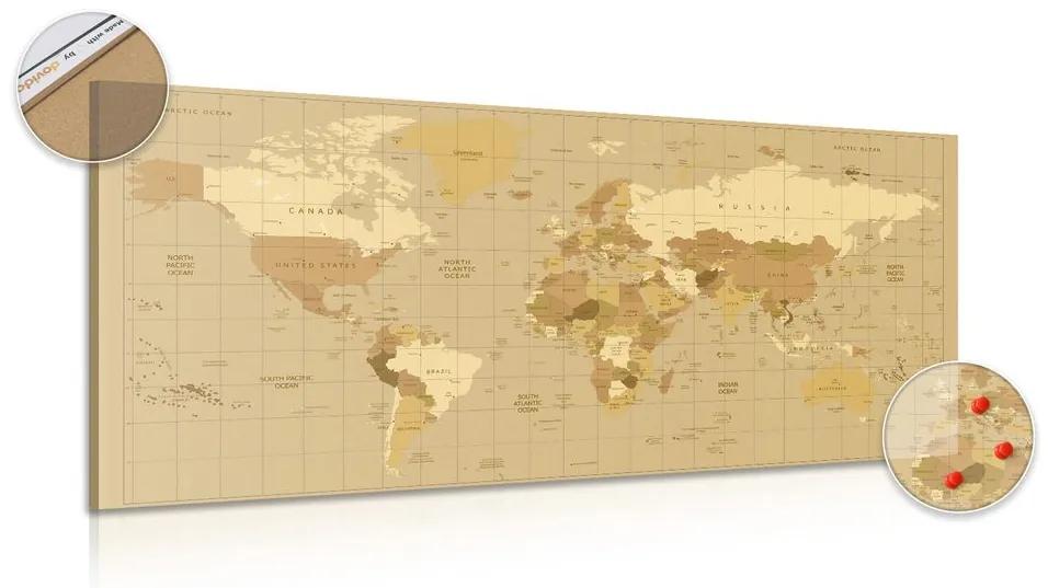 Εικόνα στον παγκόσμιο χάρτη φελλού σε μπεζ απόχρωση - 120x60  flags