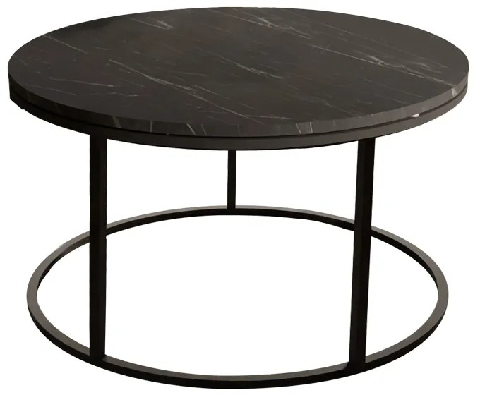 Τραπέζι σαλονιού Drion pakoworld μαύρο μαρμάρου μελαμίνης-μαύρο μέταλλο Φ60x40εκ