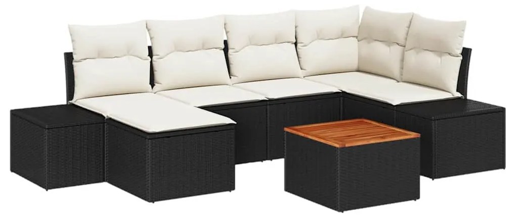 vidaXL Σετ Καναπέ Κήπου με μαξιλάρι 7 pcs Μαύρο Πολυ ράταν