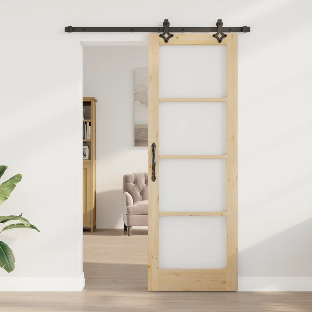 vidaXL Συρόμενη Πόρτα με Σετ Υλικών 73.5x211 εκ Μασίφ Ξύλο Πεύκου