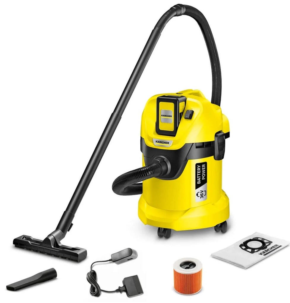 Σκούπα Kärcher Υγρής Και Ξηρής Αναρρόφησης WD 3 Battery Set (1.629-911.0) με Ισχύ 300 W και χωρητικότητα κάδου 17 L