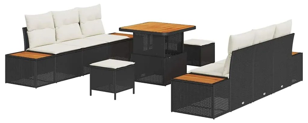 vidaXL Σετ Καναπέ Κήπου με μαξιλάρι 9 pcs Μαύρο Πολυ ράταν
