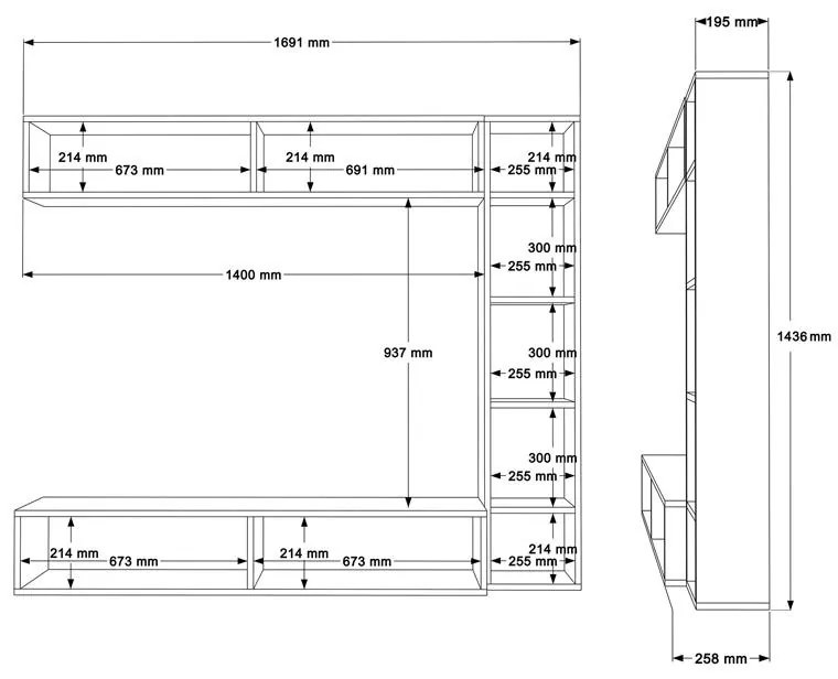 Σύνθεση σαλονιού Compo επιτοίχιο φυσικό - λευκό 169,10x25,8x143,5 εκ. 169.1x25.8x143.5 εκ.