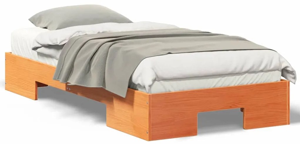 vidaXL Κρεβάτι δαπέδου Καφέ 100 x 200 cm Μασίφ ξύλο πεύκου