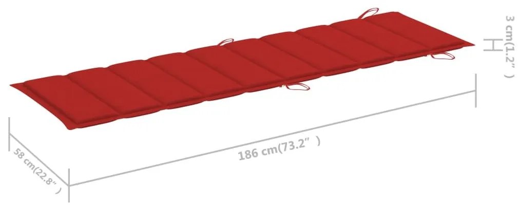 Ξαπλώστρα Κήπου από Μασίφ Ξύλο Ακακίας με Τραπεζάκι &amp; Μαξιλάρι - Κόκκινο