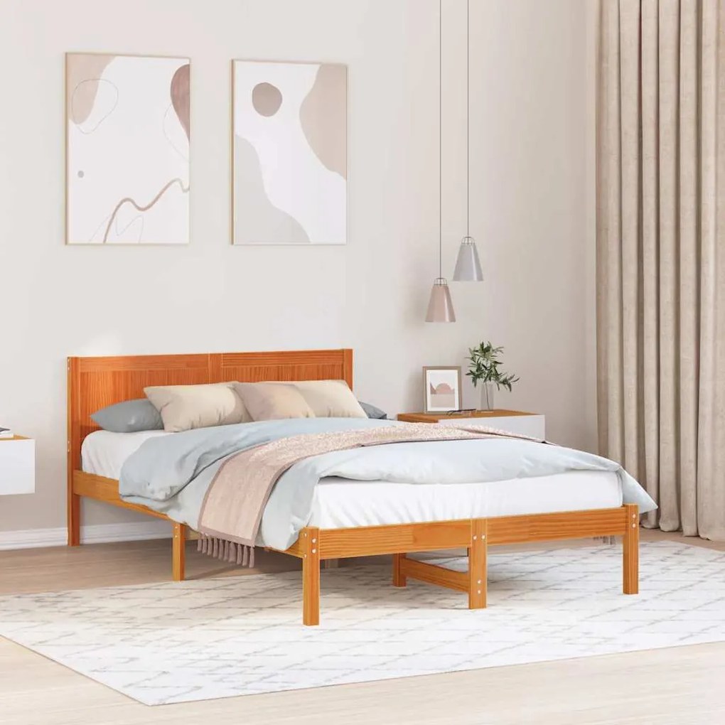 vidaXL Σκελετός Κρεβατιού Καφέ 135 x 190 cm Μασίφ ξύλο πεύκου