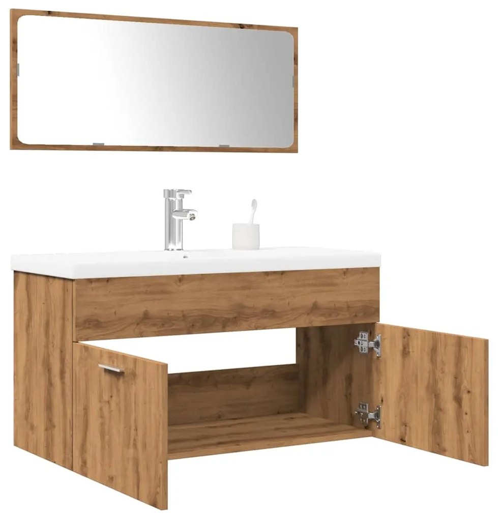 Σετ Επίπλων Μπάνιου 3 Τεμαχίων Τεχνίτης Δρυς από Τεχν. Ξύλο