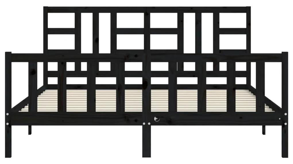 vidaXL Πλαίσιο Κρεβατιού με Κεφαλάρι Μαύρο 180x200 εκ. Μασίφ Ξύλο