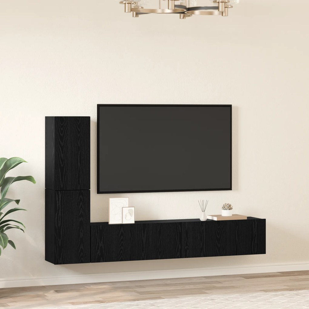vidaXL Τηλεοπτική Κάβα Τοίχου 4 pcs Μαύρη Δρυς Επεξεργασμένο ξύλο