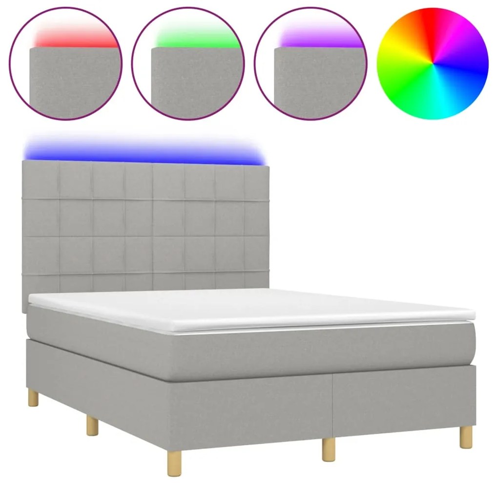 vidaXL Κρεβάτι Boxspring με Στρώμα &amp; LED Αν.Γκρι 140x190εκ. Υφασμάτινο
