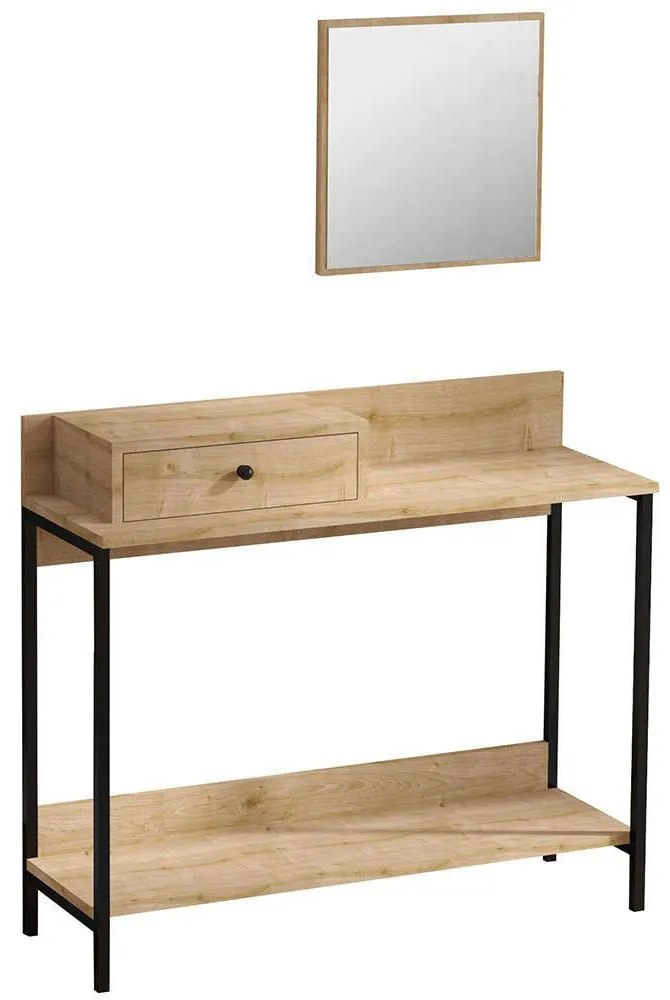 Κονσόλα Με Καθρέπτη Jan 793ELG3406 100x35x87/42x42cm Oak-Black Μοριοσανίδα, Μελαμίνη
