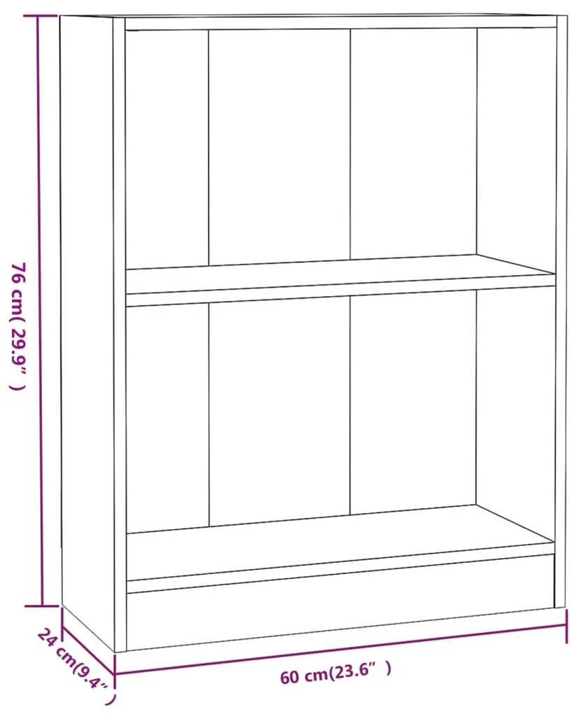 vidaXL Βιβλιοθήκη Γυαλιστερό Μαύρο 60x24x74,5 εκ. Επεξεργασμένο Ξύλο
