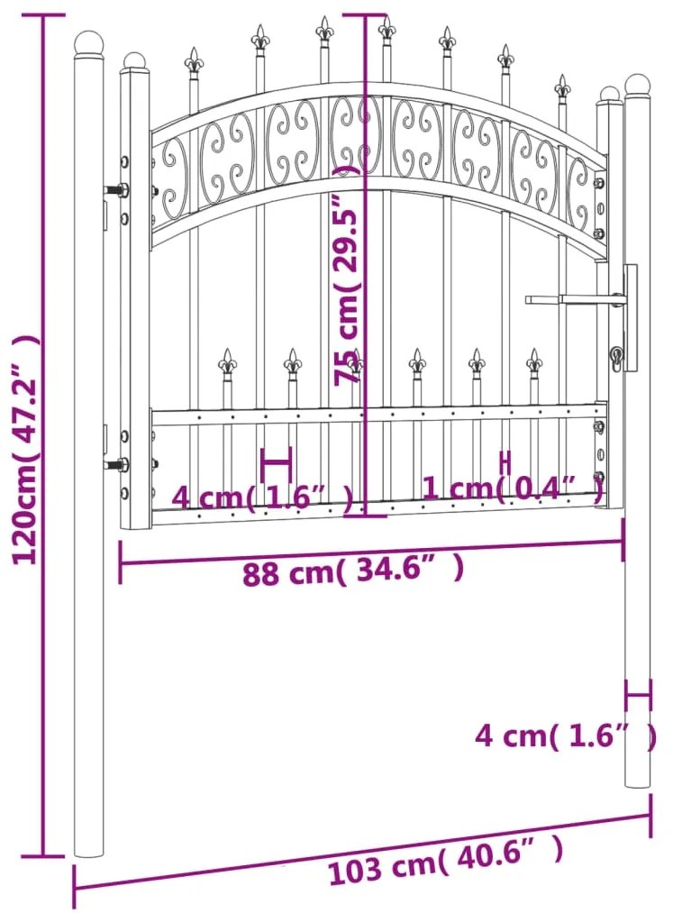 vidaXL Πόρτα Φράχτη με Ακίδες Μαύρη 103x120 εκ. Ατσάλι με Ηλεκτρ. Βαφή