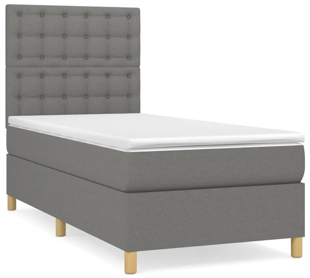 Κρεβάτι Boxspring με Στρώμα Σκούρο Γκρι 90x200 εκ. Υφασμάτινο - Γκρι