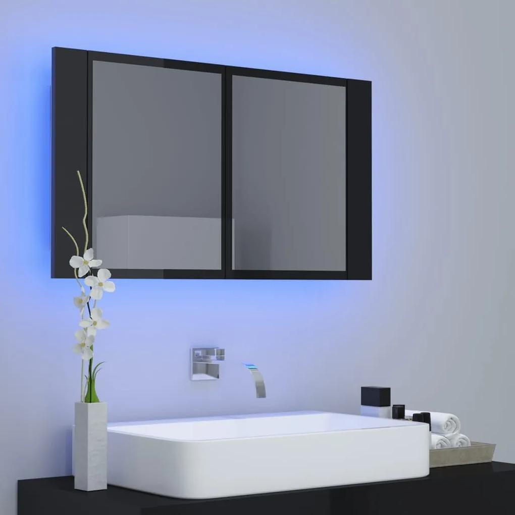 Ντουλάπι Μπάνιου με Καθρέφτη και LED Γυαλ. Μαύρο Ακρυλικός - Μαύρο