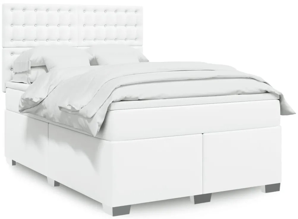 vidaXL Κρεβάτι Boxspring με Στρώμα Λευκό 140x200εκ.από Συνθετικό Δέρμα