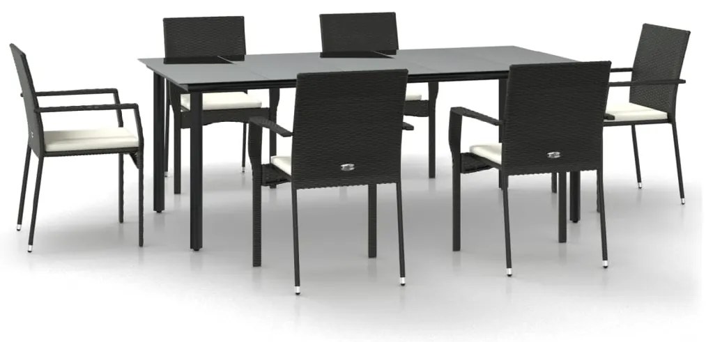 vidaXL Σετ Τραπεζαρίας Κήπου 7 Τεμ. Μαύρο Συνθετικό Ρατάν με Μαξιλάρια