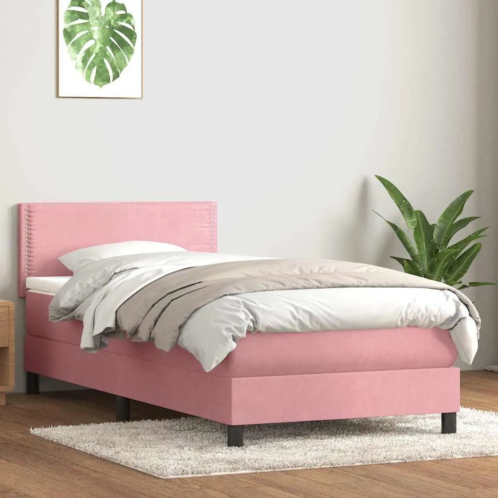 Box Spring κρεβάτι με στρώμα ροζ 80x210 εκ. Βελούδινο