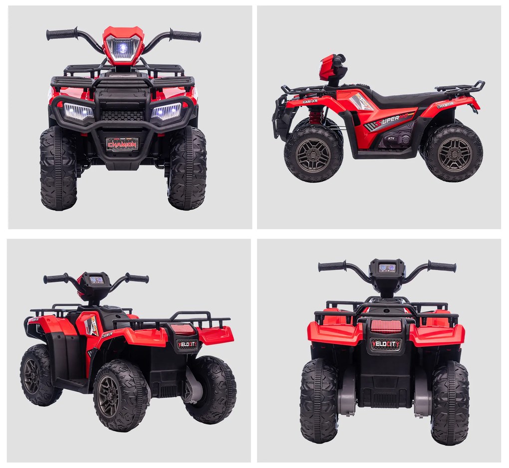 HOMCOM Ηλεκτρικό Τετράτροχο για Παιδιά, μέγιστο 4 km/h, από 3 ετών, προβολείς LED, σύνδεση μουσικής, μαύρο+κόκκινο 88 x 45 x 50 cm