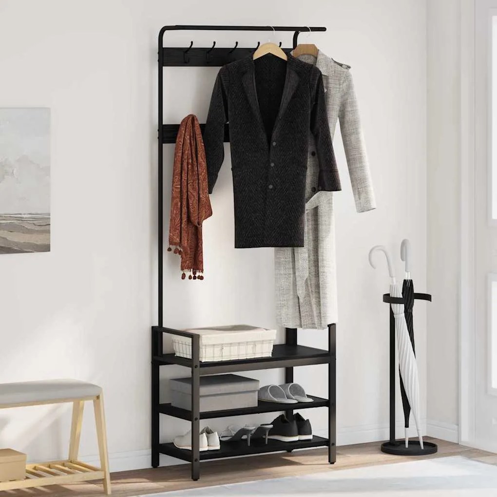 Κρεμάστρα Μαύρη Οξυά 75 x 34 x 184 εκ Επεξεργασμένο ξύλο