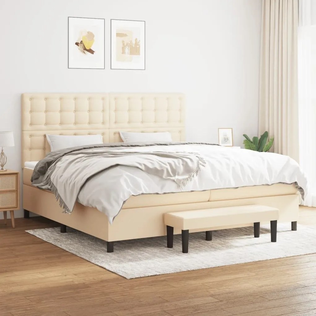 ΚΡΕΒΑΤΙ BOXSPRING ΜΕ ΣΤΡΩΜΑ ΚΡΕΜ 200X200 ΕΚ. ΥΦΑΣΜΑΤΙΝΟ 3136946