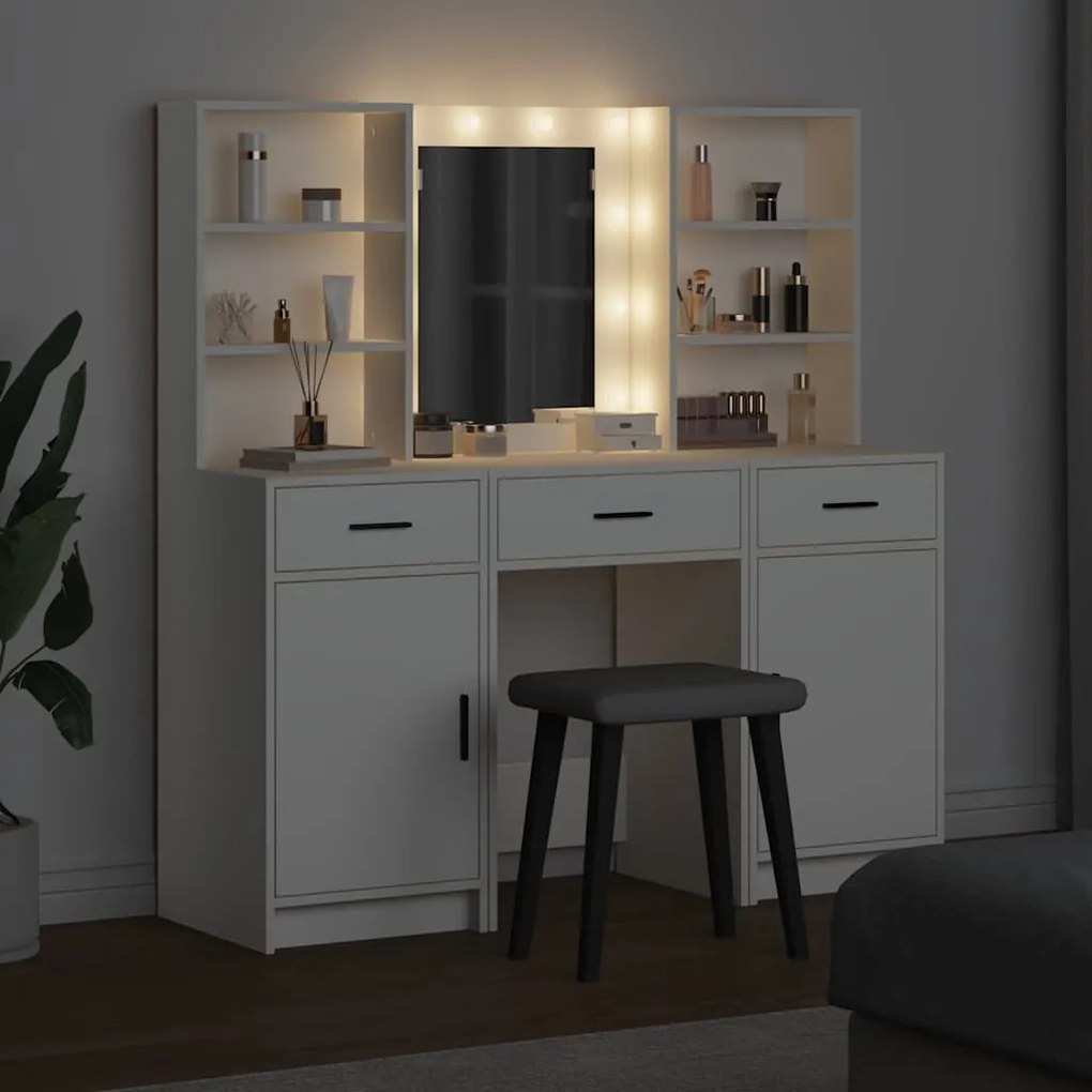 vidaXL Σετ Τραπεζιού Μακιγιάζ με συρτάρι 3 pcs Λευκό 50 x 41 x 135 εκ