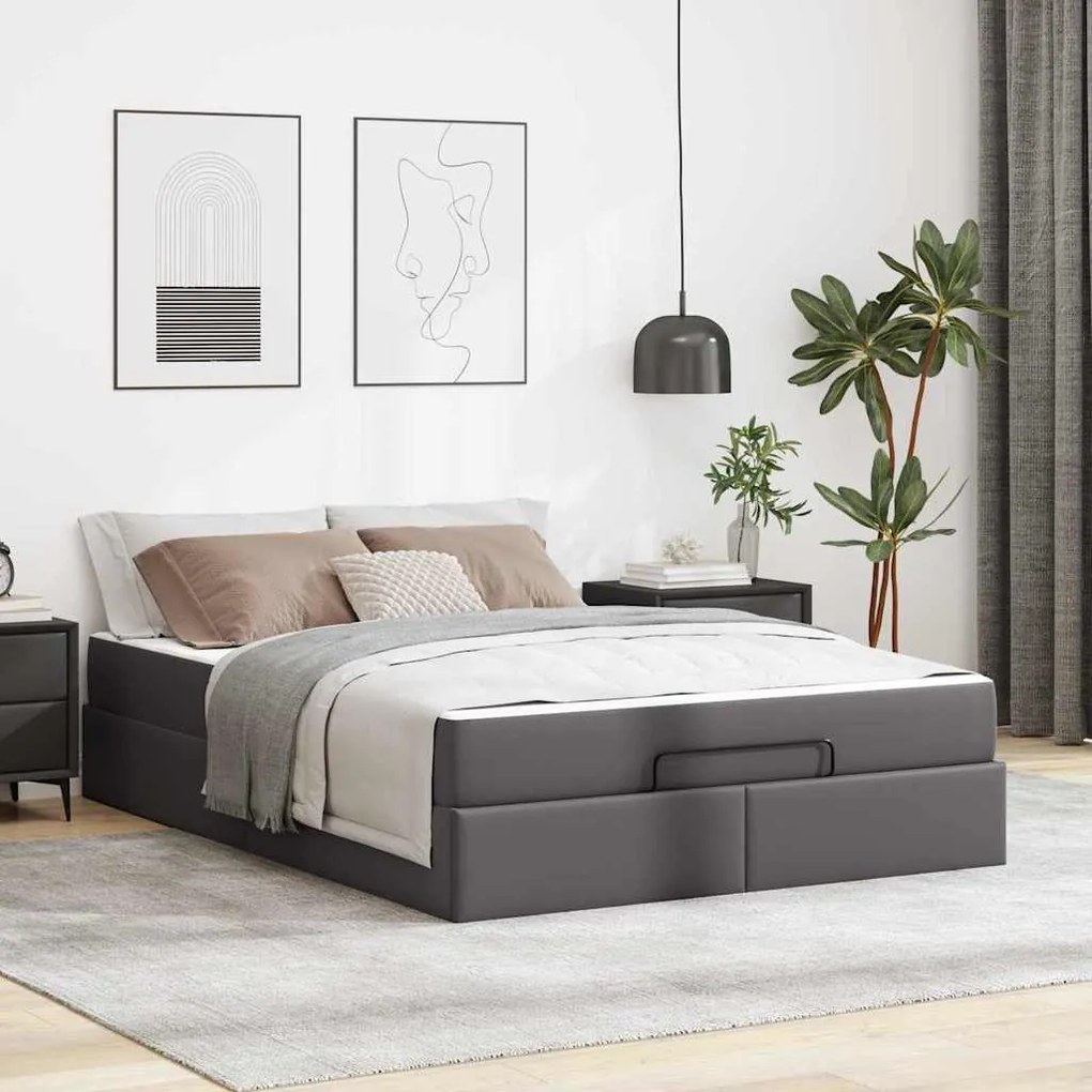 vidaXL Σκελετός κρεβατιού με στρώμα Γκρι 160 x 200 cm Τεχνητό δέρμα